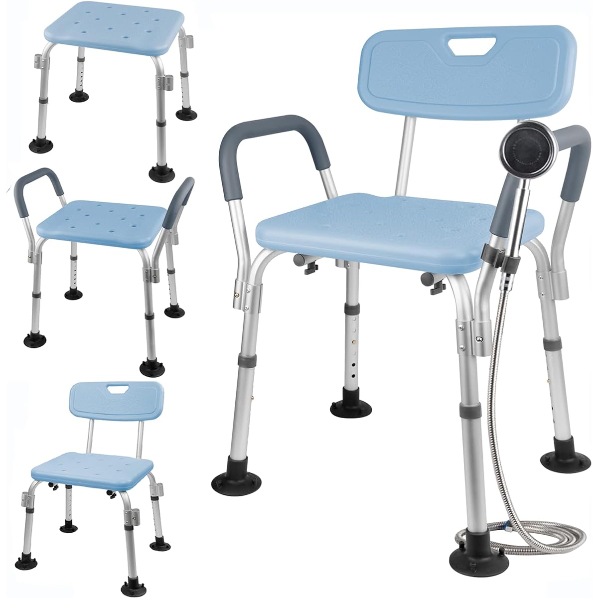 Shower Chair, Large Suction Cup Fall Prevention Mat, Bath Chair, Nursing Care, Shower Clip, Bath Chair, Mildew Free, Bath Chair, 6 Levels of Height Adjustable, Bath Chair, Backrest, Bathroom Chair,