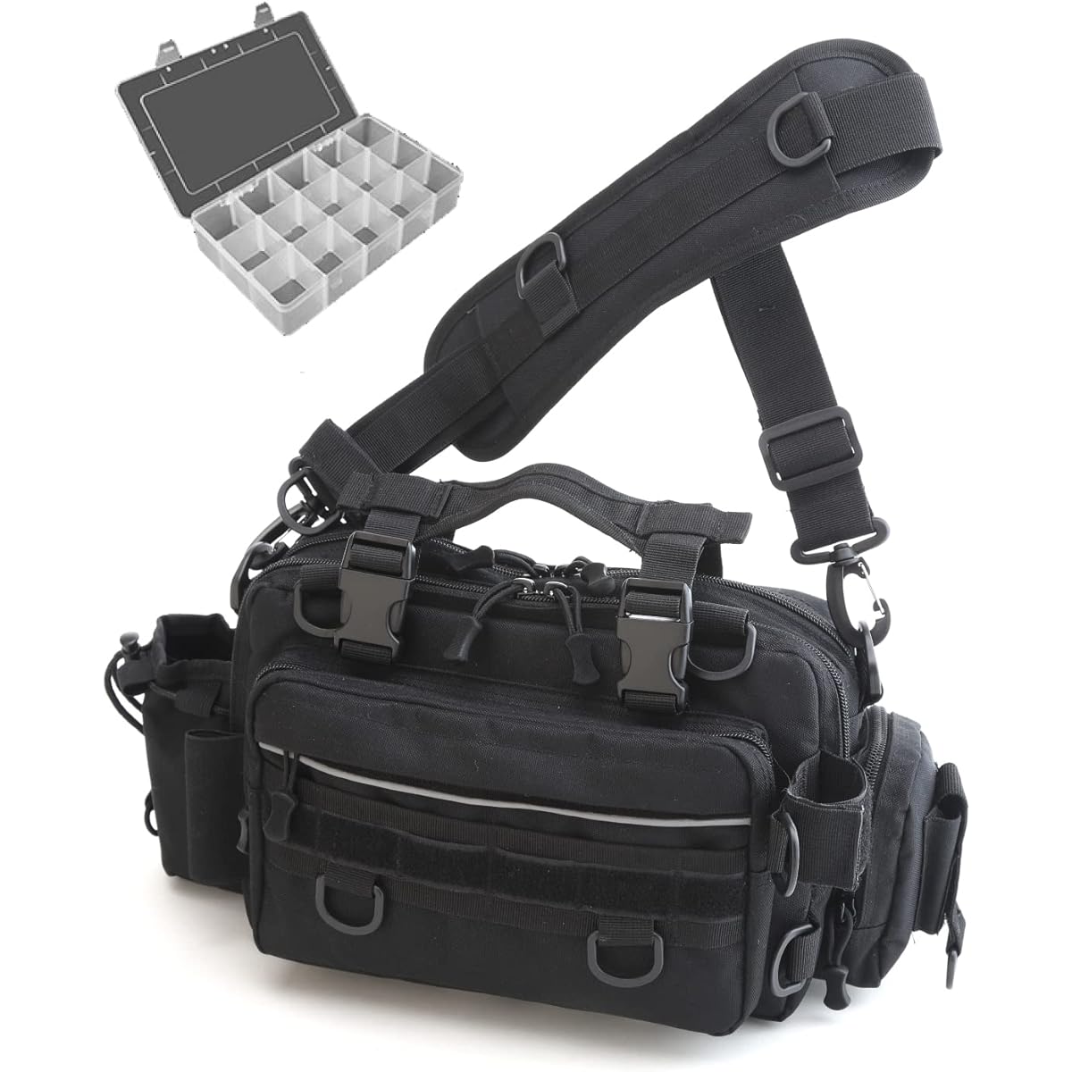 Japanese company maniwaly [Pursuing ease of use] Fishing bag, tackle bag, fishing bag, waterproof, large capacity, comes with plastic case, shoulder bag, convenient for everyday use (black)
