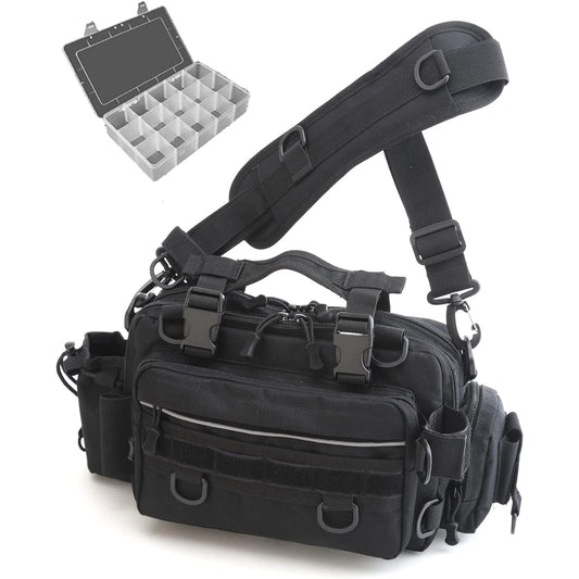 Japanese company maniwaly [Pursuing ease of use] Fishing bag, tackle bag, fishing bag, waterproof, large capacity, comes with plastic case, shoulder bag, convenient for everyday use (black)