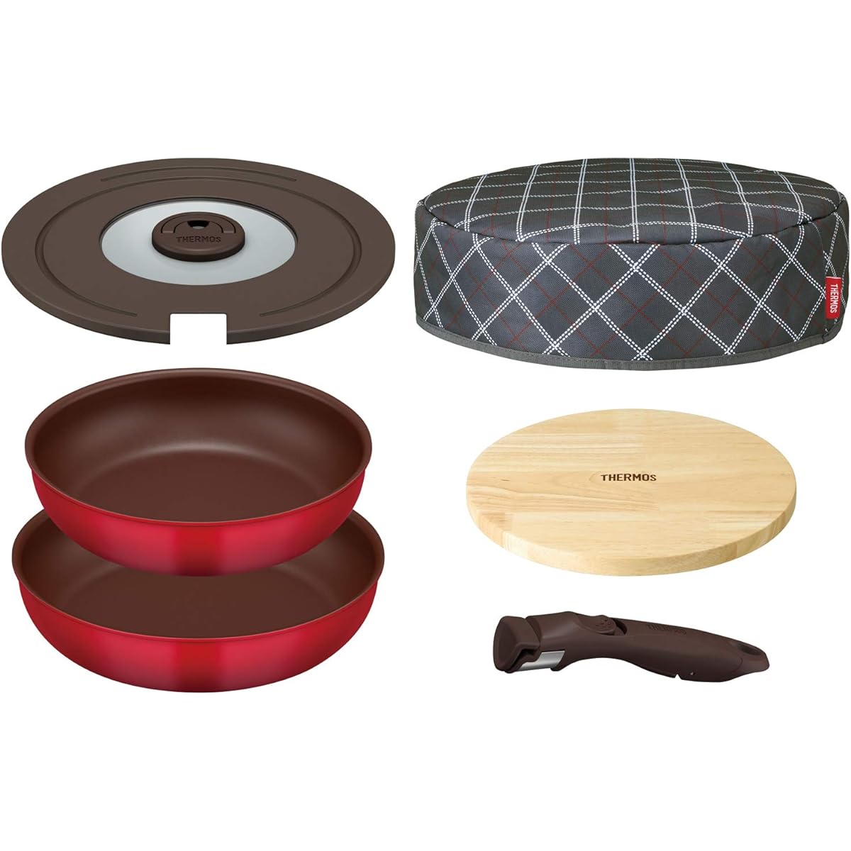 Thermos frying pan with removable handle, red, 6-piece set, IH compatible, KFA-SET6 R
