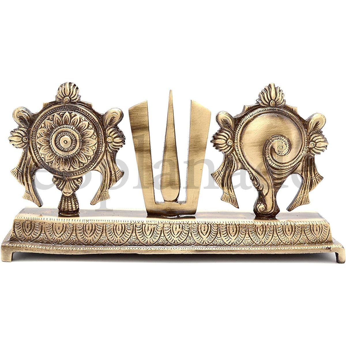 eSplanade Brass Shank Chakra Nama Showpiece | Shanka Chakra Tilak | Shanka Gada Padma | Padmanabhaswami | Vishnu | Home Decoration | Golden and Brown