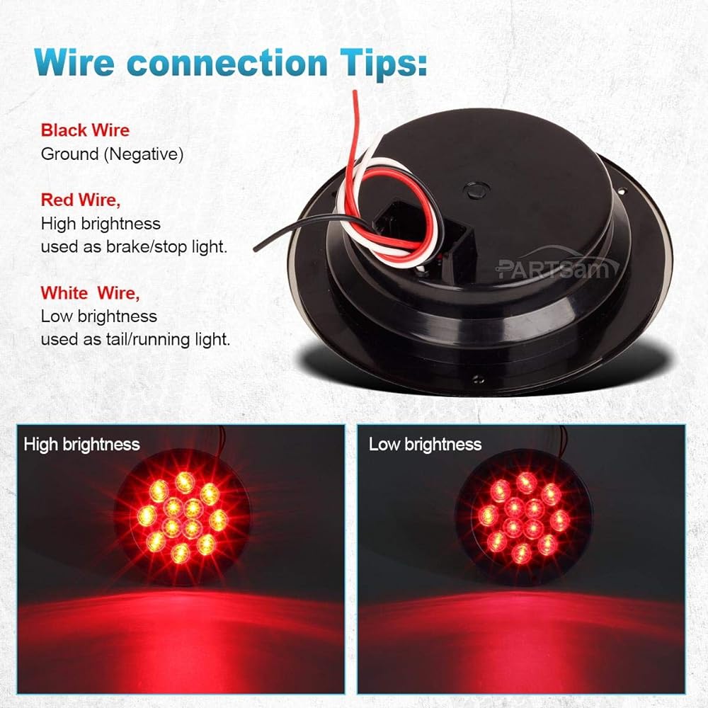 PARTSAM Red 4 + 2 White 4 inch Round LED Stop Turn Tail Backup Reverse Fog Light Flange Mount 12 LED Truck Trailer RV for RV