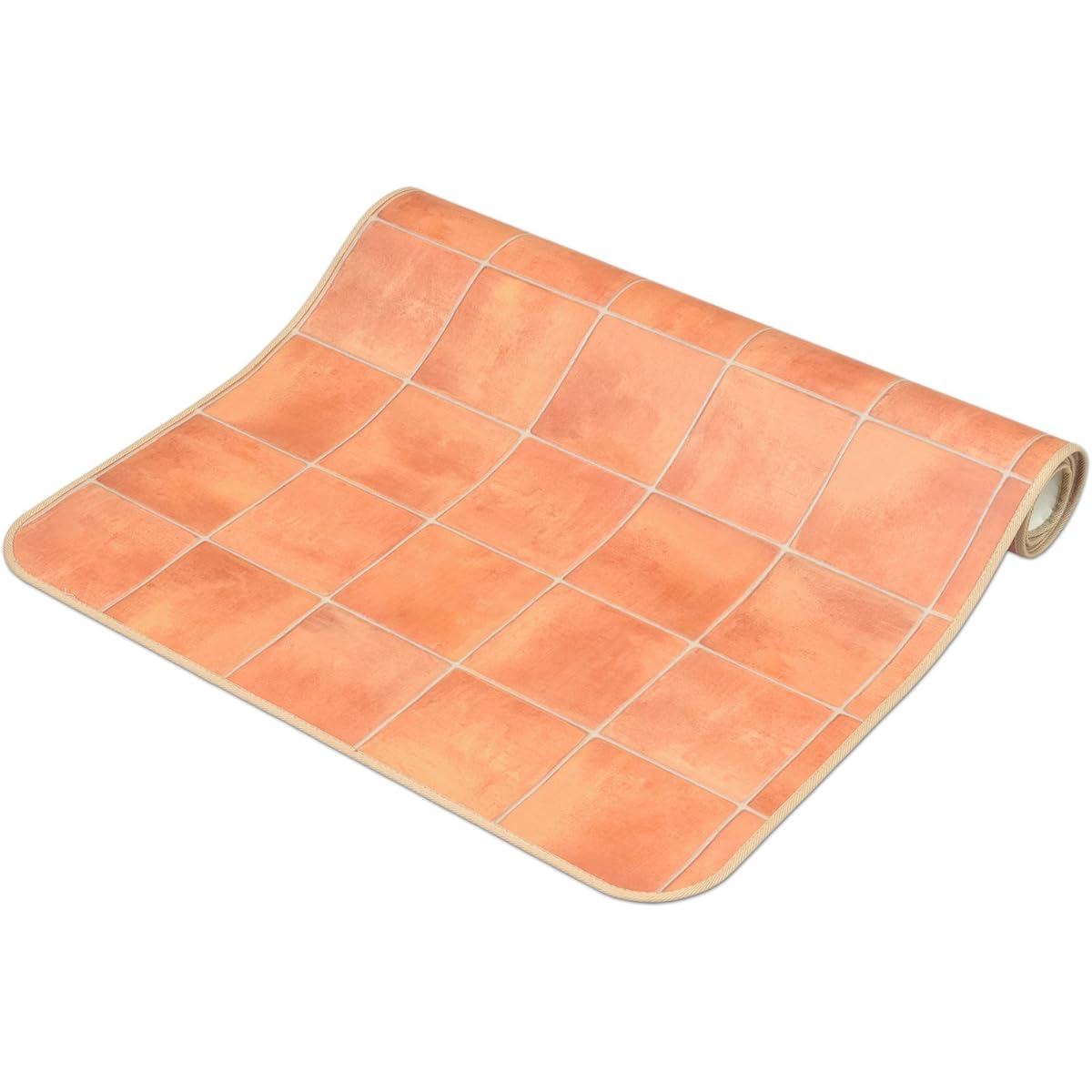Tile pattern kitchen mat wide water repellent/flame retardant terracot ...