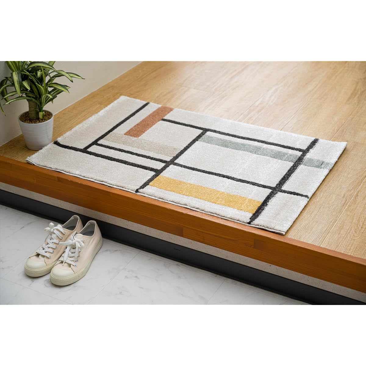 Ikehiko Mat Entrance Indoor Outdoor Import Mike Ivory Approx. 70 x 120cm Rectangle Made in Turkey Wilton Weave Geometric Pattern Modern Simple All Seasons Durable #1311670016401