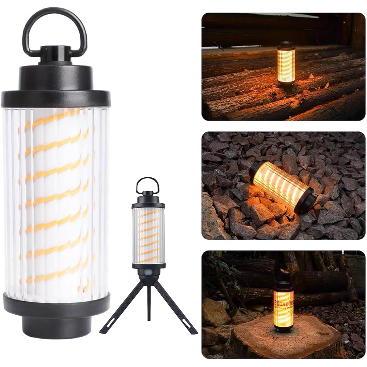 LED Lantern, 2-Way Flashlight, Edison Light, Camping Lantern, Bulb Color/Daylight White, 4 Lighting Modes, XPG + LED Ultra Brightness, Continuous Lighting Time 5-16H, 150-380 Lumens Adjustable, USB