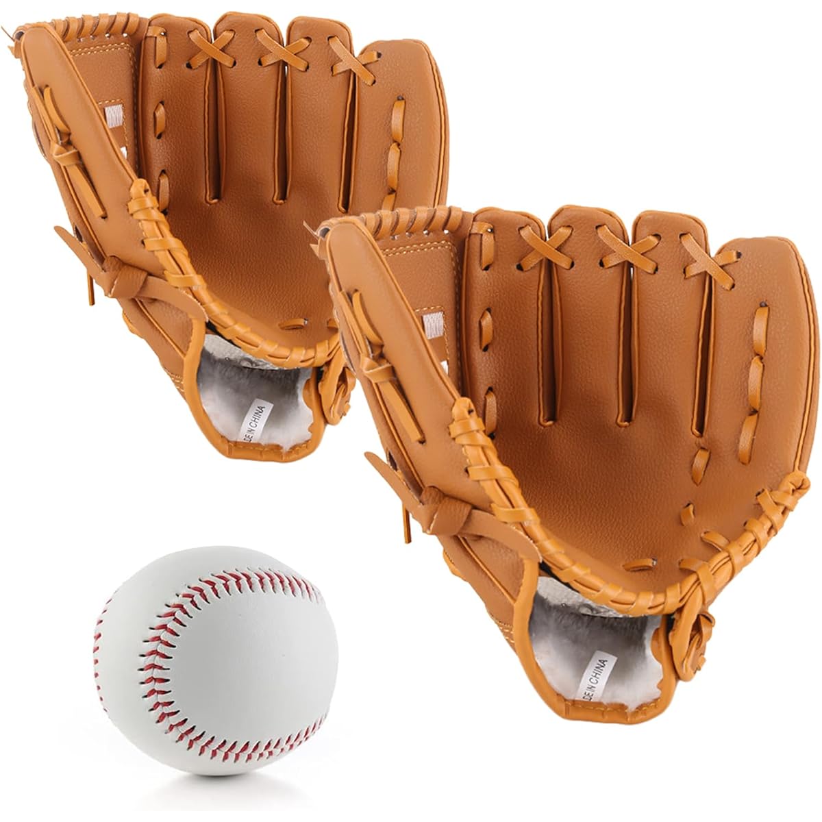 Baseball Gloves, Softball Catch Ball Set, Gloves, Children, Parent-Child Set, 10.5+12.5 inches, Includes Practice Ball, For Softball, For Right Throwing, Left Hand Wear, For Practice, Made of Soft Artificial Leather, For Beginners