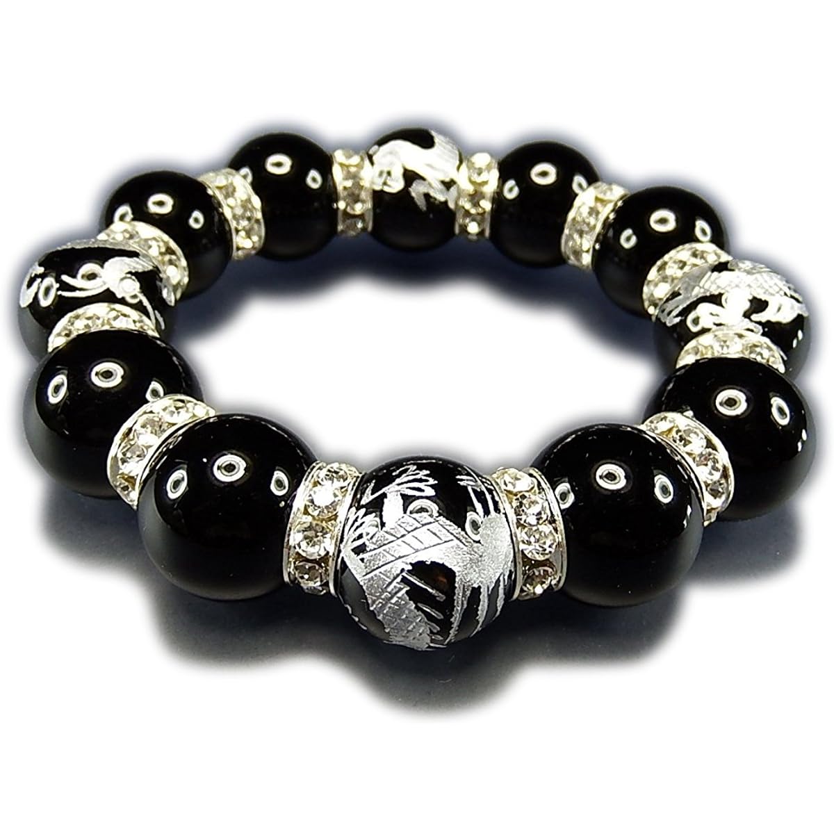 Ishigai isigaii Difficult to obtain super thick natural stone 18mm onyx hand-carved by the Four Gods luxury rondelle prayer beads bracelet power stone