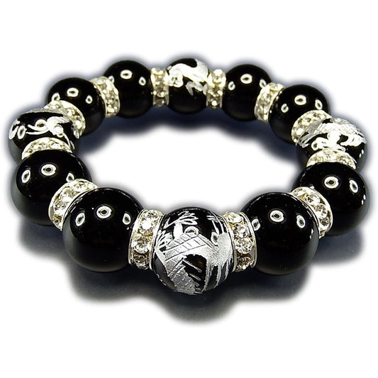 Ishigai isigaii Difficult to obtain super thick natural stone 18mm onyx hand-carved by the Four Gods luxury rondelle prayer beads bracelet power stone