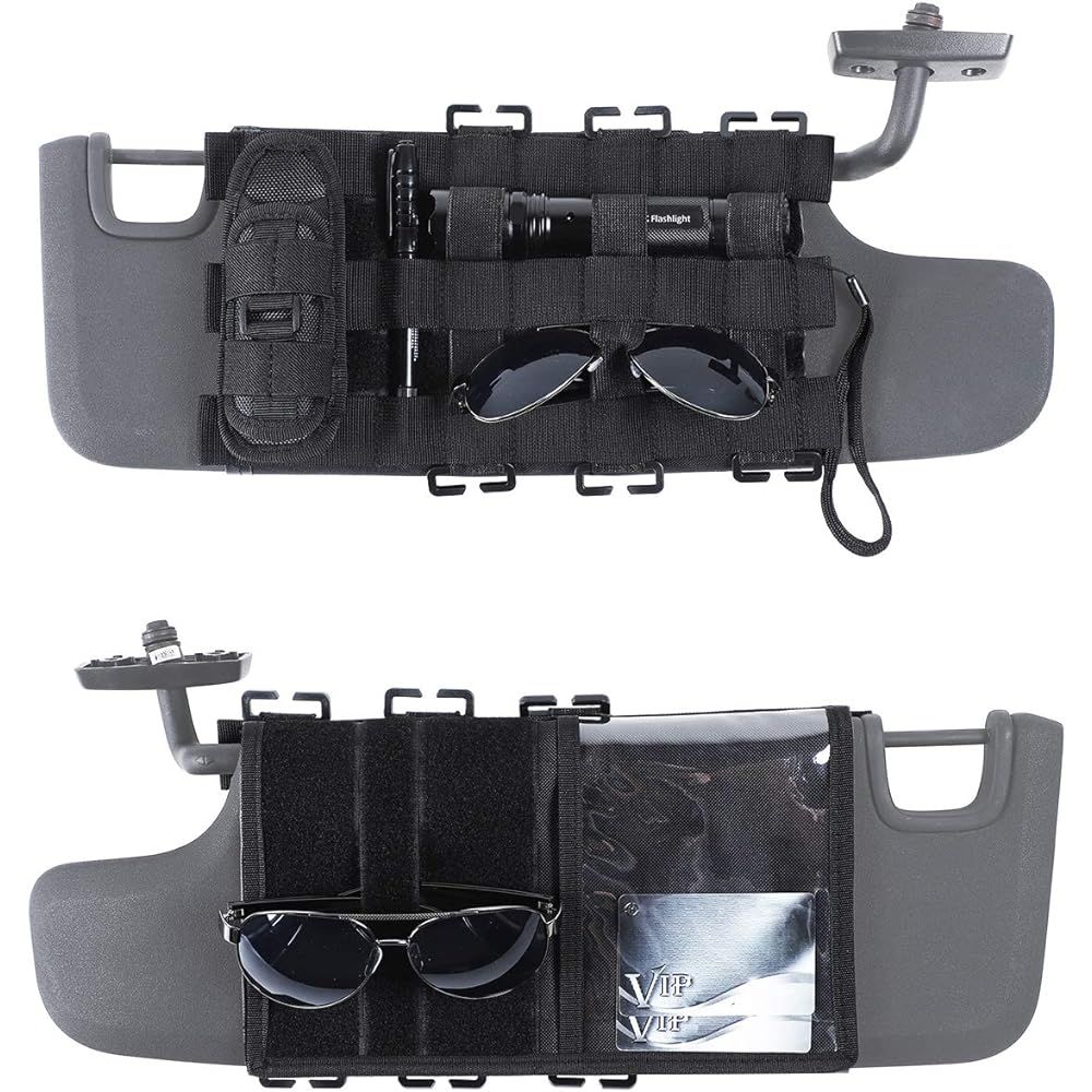 SAVADICAR Tactical Sun Visor Organizer Front Viser Storage Cover 2007-2023 Jeep Wrangler JL & GLADIATOR JT Interior Storage Accessory Black 1 piece