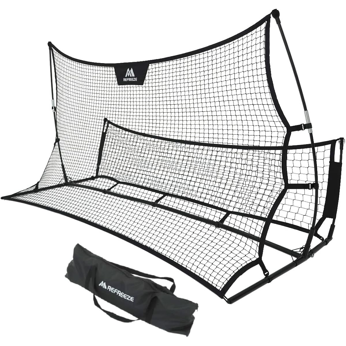 REFREEZE Portable Double Sided Rebound Net with Storage Bag Rebounder Soccer Futsal Practice Training