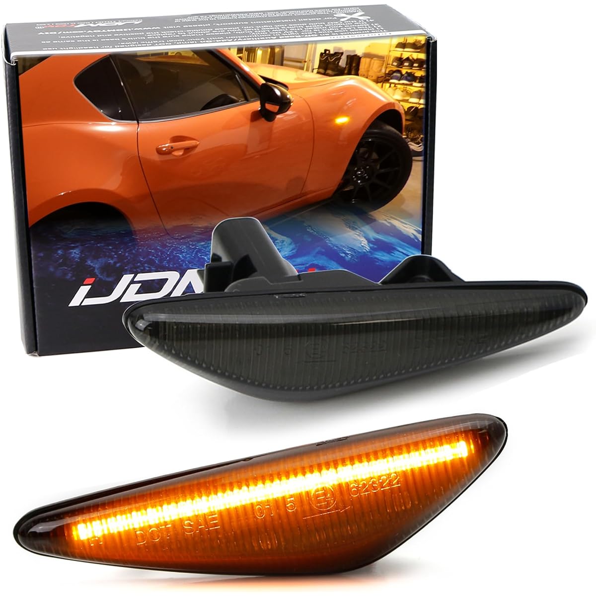 IJDMTOY Smoke Lens Dynamic Sikial Flashing/Flow Amber LED Front Side Marker Light Kit Mazda MX-5, 2009-2012 Mazda RX-8, Fiat 124 Spider OEM side marker lamp replacement OEM side marker lamp replacement