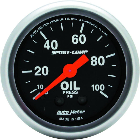 Auto Meter 3321 Sport-Comp mechanical oil pressure meter 2.32 inch