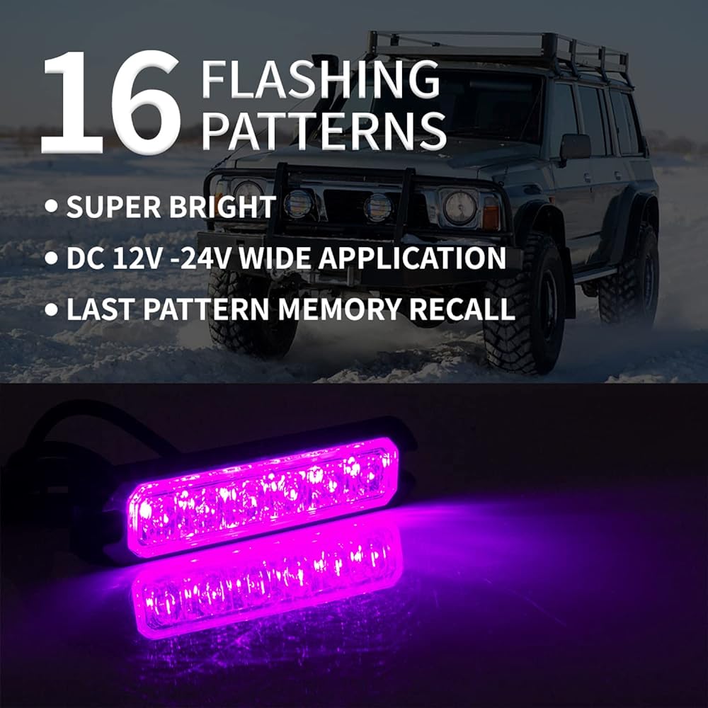 FXC 6-LED Stroboright Purple Purple Waterproof Beacon Flash Light PURISHION Warning Bar 16 Pattern Blink Car SUV Pickup Track Bang Vehicle POV (2 Packs) (6LED Purple)