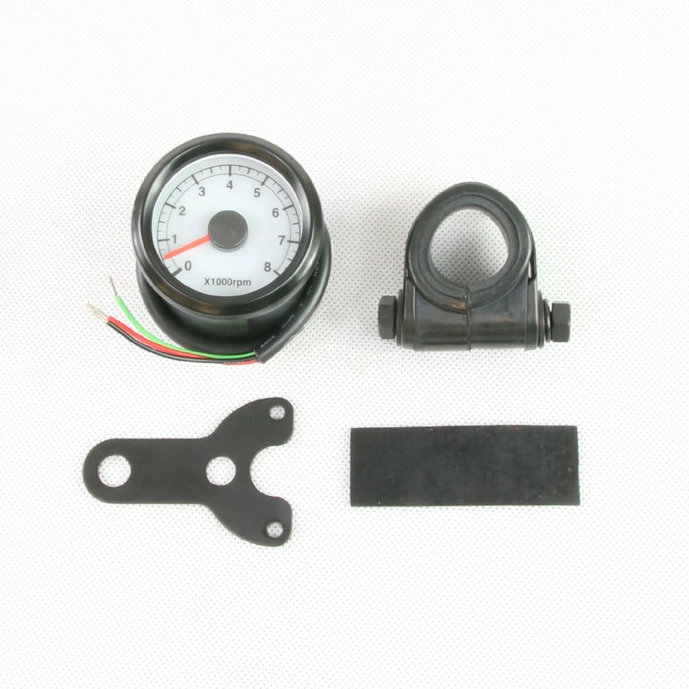 Rise Corporation LED Tachometer Black Body/White Panel 48mm Electric x1000rpm Bike Motorcycle