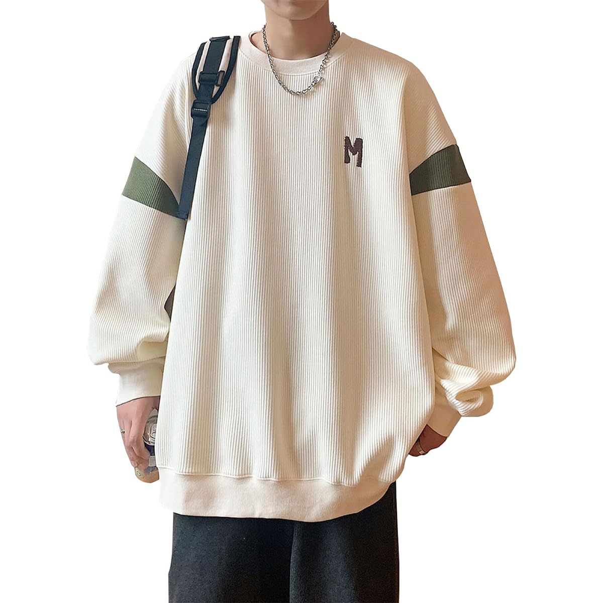 [DIPPCO] Men's Sweatshirt, Parka, Long Sleeve, Pullover, Training Wear, Double Color Matching Top, Crew Neck, Letter Embroidery, English Pattern, Large Size, Loose, Casual, Comfortable, Fashion, Popular, Soft Coat, Spring, Autumn, Winter