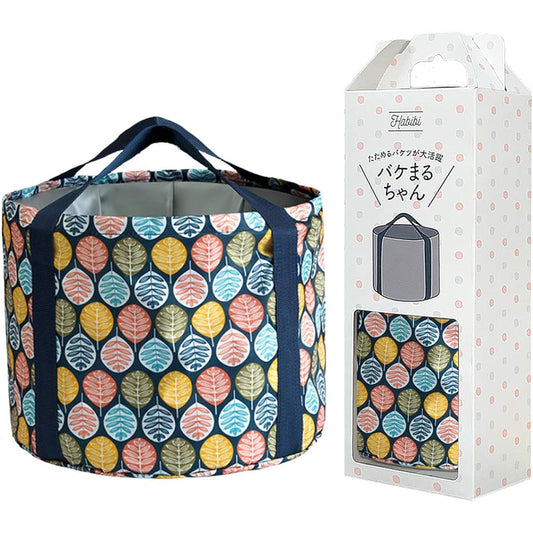 Habibi Bakemaru-chan Folding Bucket Large Capacity Foldable Portable Outdoor Camping Fishing Car Wash Disaster Prevention Footbath Storage Bag Included 25L Leaf Dot