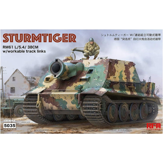 Ryfield Model 1/35 German Army Sturmtiger w/Connected Assembly Movable Track Plastic Model RFM5035
