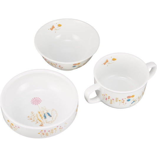 OGISO Peter Rabbit Adventure 3-piece reinforced porcelain tableware set (dishwasher/microwave safe)