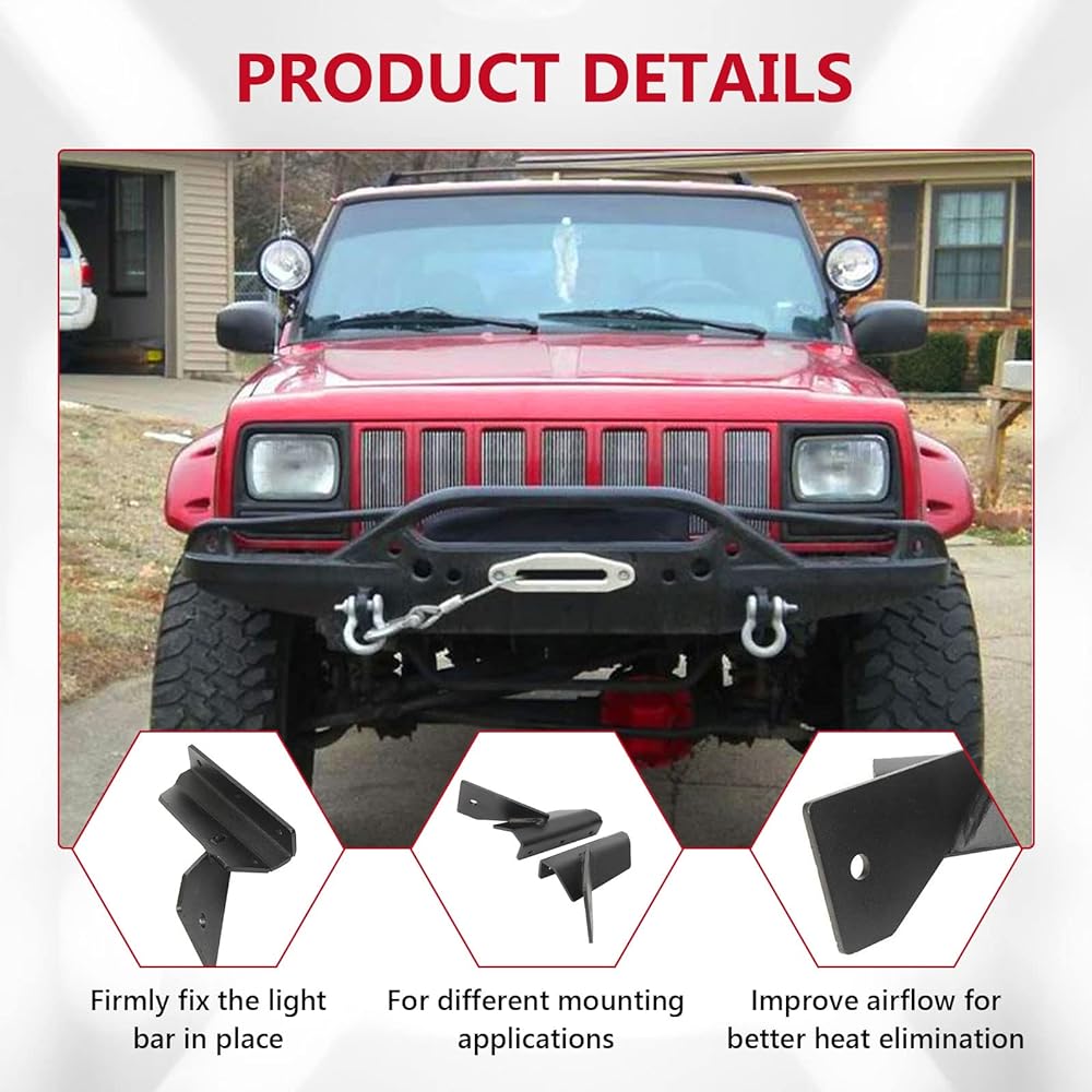 ALAVENTE Wind Glacker Light Bracket Pillar Lower Front Girous Mount Bracket JEEP CHEROKEE XJ 4WD/2WD 1984-2001, COMANCHE MJ 4WD/2WD 1986-1992 (Pair, Black)