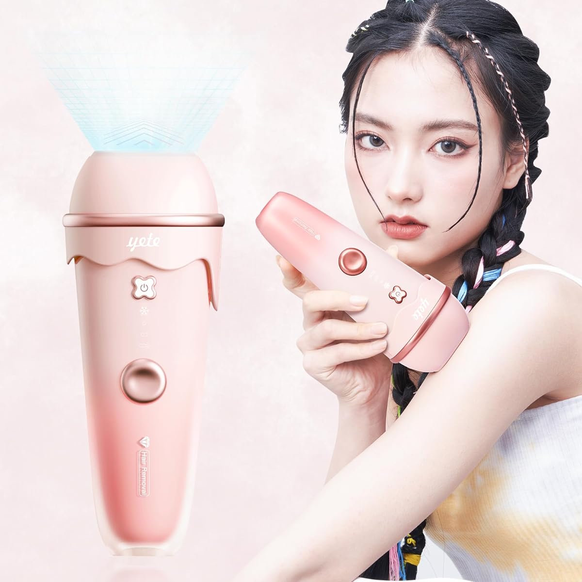 Yete hair removal device for men and women, compatible with vio, painless hair removal, cold sensation hair removal, IPL light hair removal device, home use hair removal device, ice cream hair removal device, unlimited number of irradiations, 3-stage irr