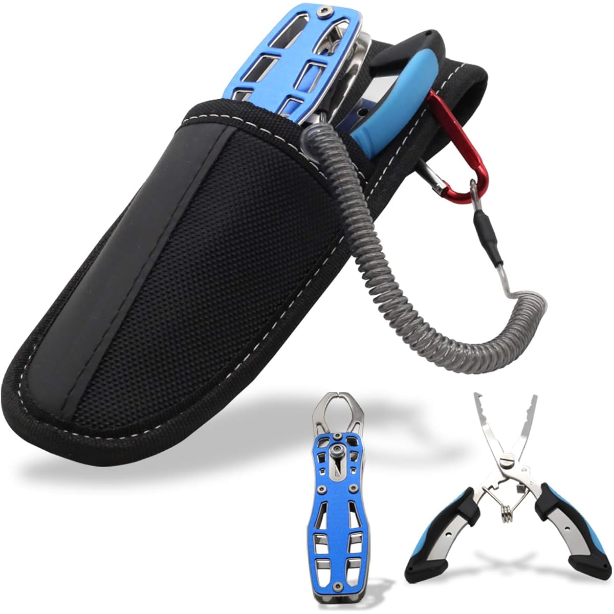 OUTIVE-88 Fish Grip Fishing Pliers Fishing Tackle Spiral Cord Original 2 Tier Case [Set of 4]