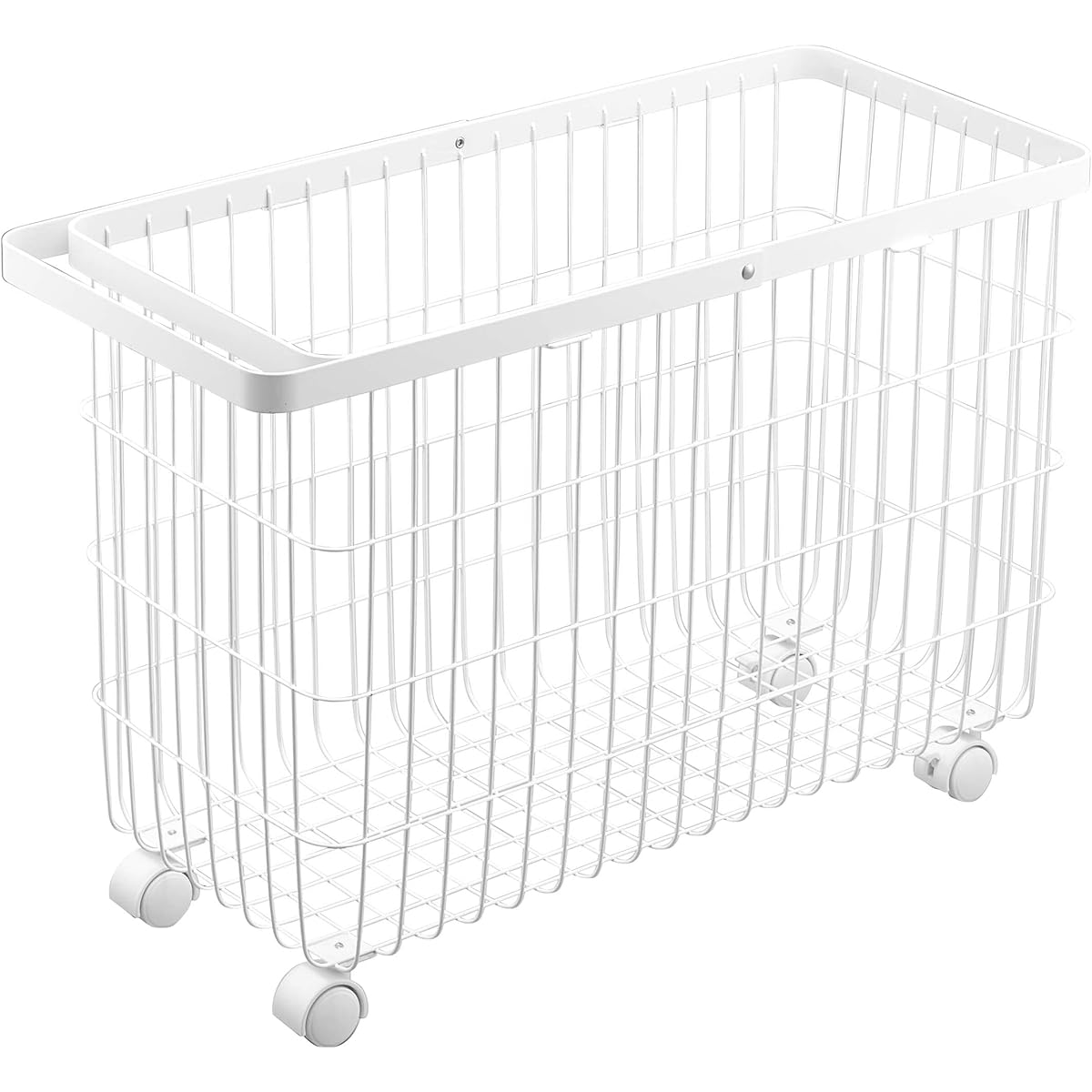 Yamazaki Jitsugyo Laundry Basket with Casters Wide & Low White Approx. W54.5 x D25 x H37.5cm (Handle used: approx. H65.5cm) Tower Laundry Basket 6627 Smooth in and out, just the right height
