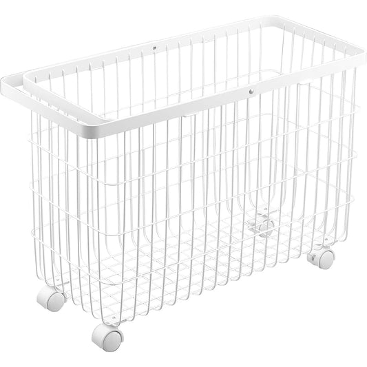 Yamazaki Jitsugyo Laundry Basket with Casters Wide & Low White Approx. W54.5 x D25 x H37.5cm (Handle used: approx. H65.5cm) Tower Laundry Basket 6627 Smooth in and out, just the right height