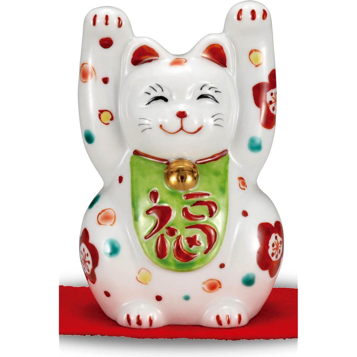 Lucky Cat Ornament Ceramic Kutani Ware Raised Hands Lucky Cat Flower Pattern Feng Shui Good Luck Interior Japanese Style Accessories