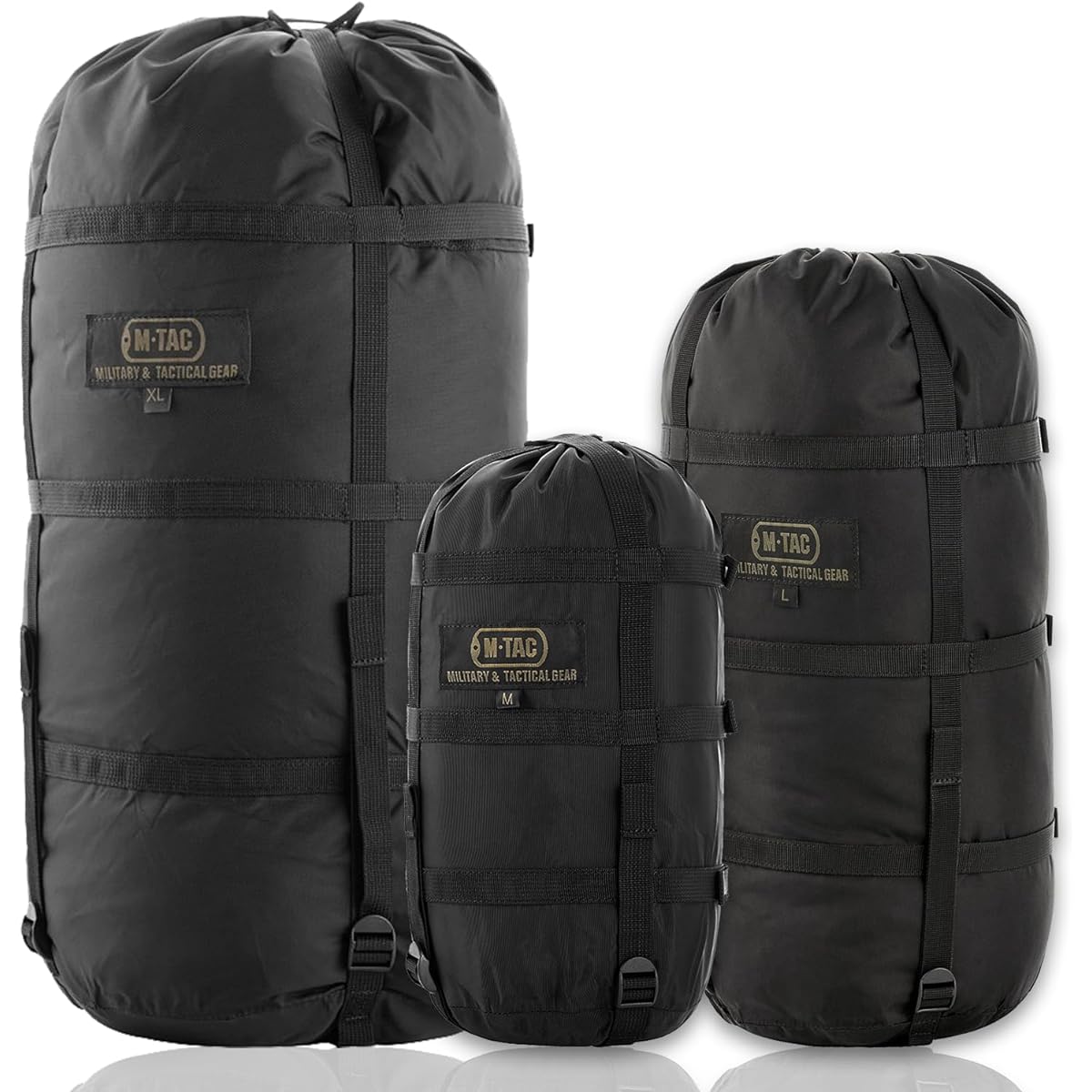 M-Tac Compression Stuff Sack for Sleeping Bag Military Waterproof Compression Bag Lightweight Nylon Compression Sack for Travel Camping Hiking Outdoor (Black, L - 24 Liter)