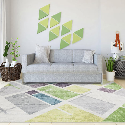 DECOMALL Carpet, 3 Tatami Mat Rug, Scandinavian Style, Stylish, 200X250CM, Washable, Fluffy, All Seasons, Memory Foam, Non-Slip, Green, Dust Mite Resistant, Odor Resistant, Compatible with Floor Heating