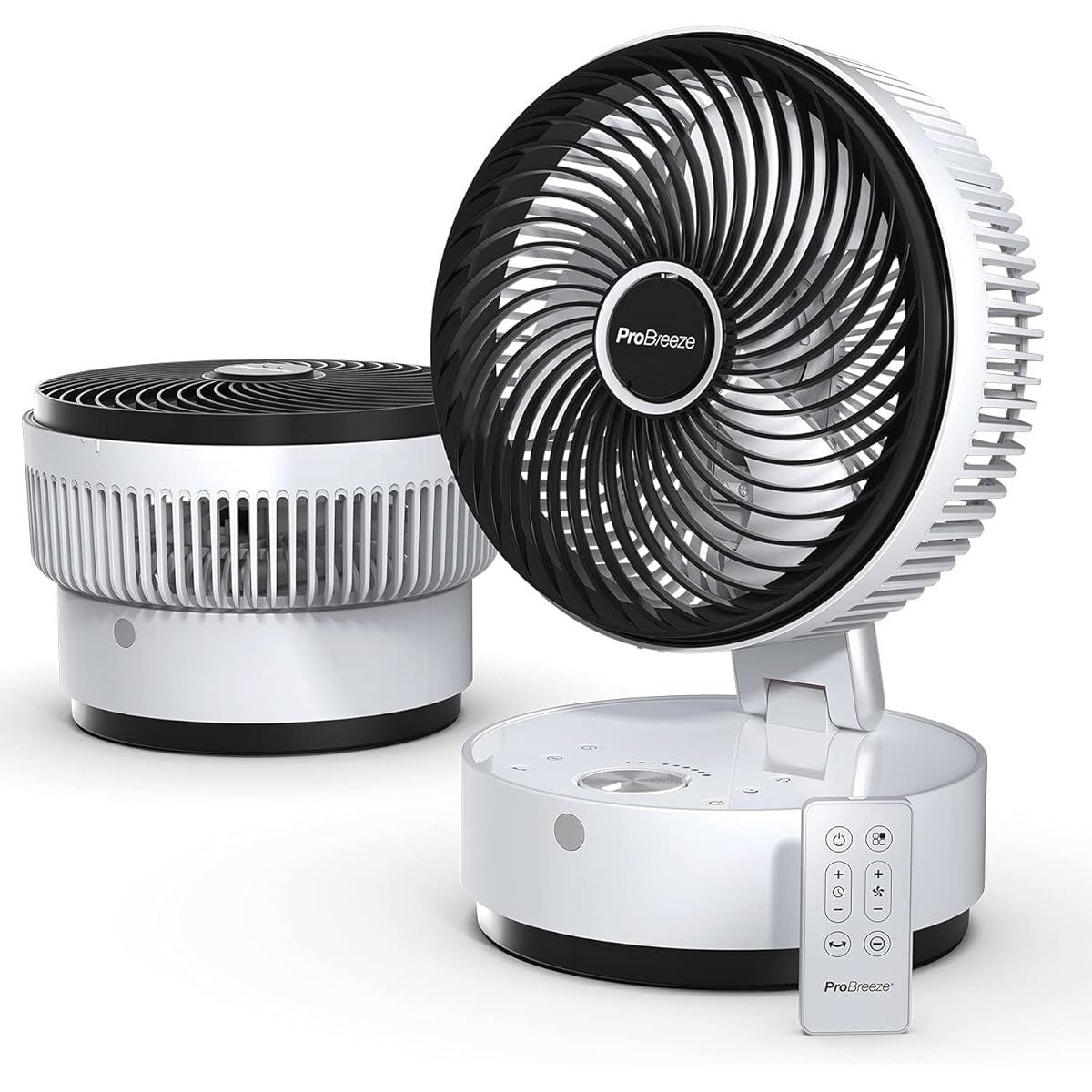 Pro Breeze Foldable Circulator Fan, DC Motor, Tabletop Fan, 24 Levels of Air Flow Adjustment, Powerful Air Blower, Compatible with 50 Tatami Tatami Mats, Includes Negative Ion Function, Automatic Oscillation, Remote Control, 12 Hour On/Off Timer, Quiet,