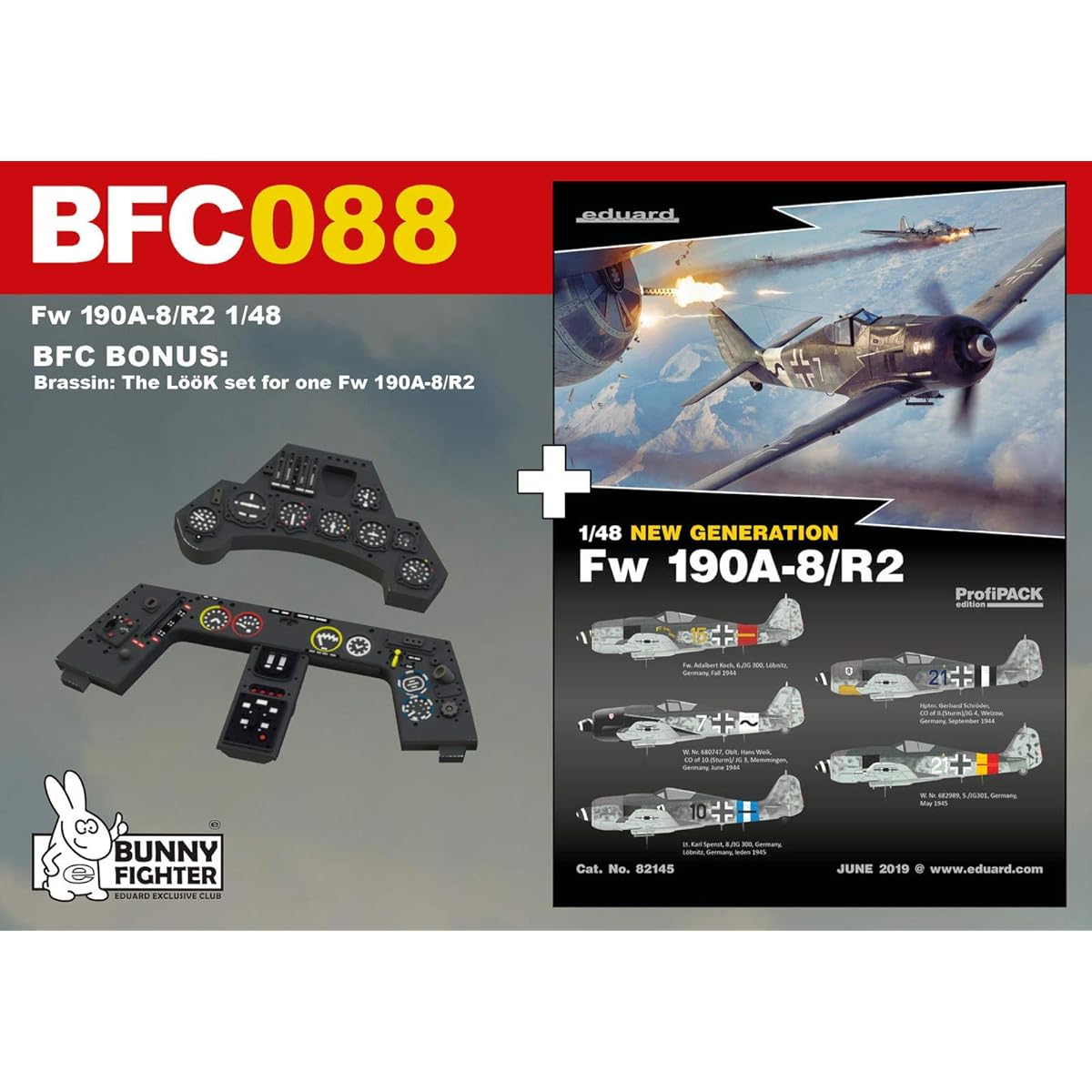 Eduard 1/48 Bunny Fighter Club Luftwaffe Focke-Wulf Fw190A-8/R2 w/Look Instrument Panel Plastic Model EDUBFC088