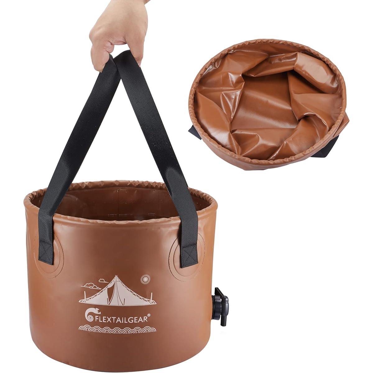 FLEXTAILGEAR Folding Bucket, 20L, Outdoor Fishing Bucket, Easy to Carry, Portable Bucket, Freestanding, with Faucet, Waterproof Material, Lightweight, For Camping, Small Items, Laundry