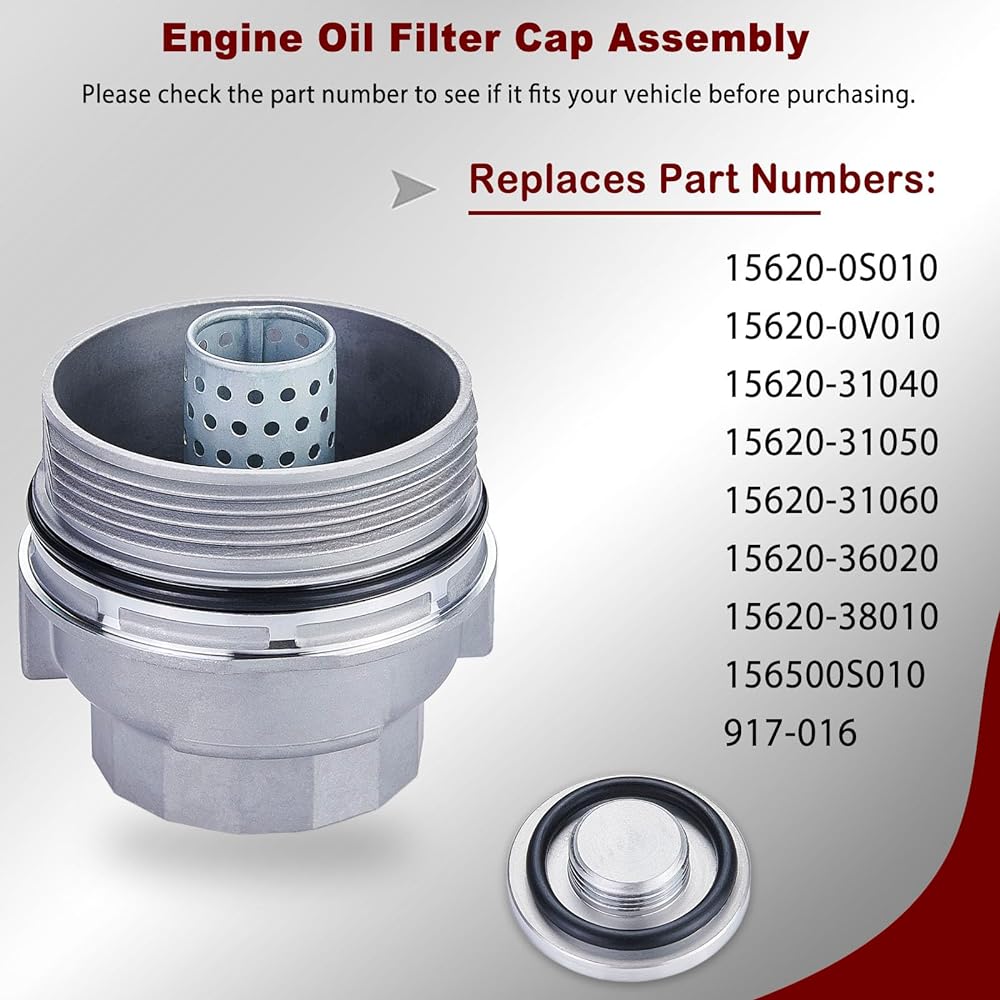 Oil Filter Cap Asishi Toyota Lexus Saion Vehicle 2005-2021 Abalon Camry Highlander RAV4 Siena Venza replacement 15620-31060 917-016 15643-31050 1564331050