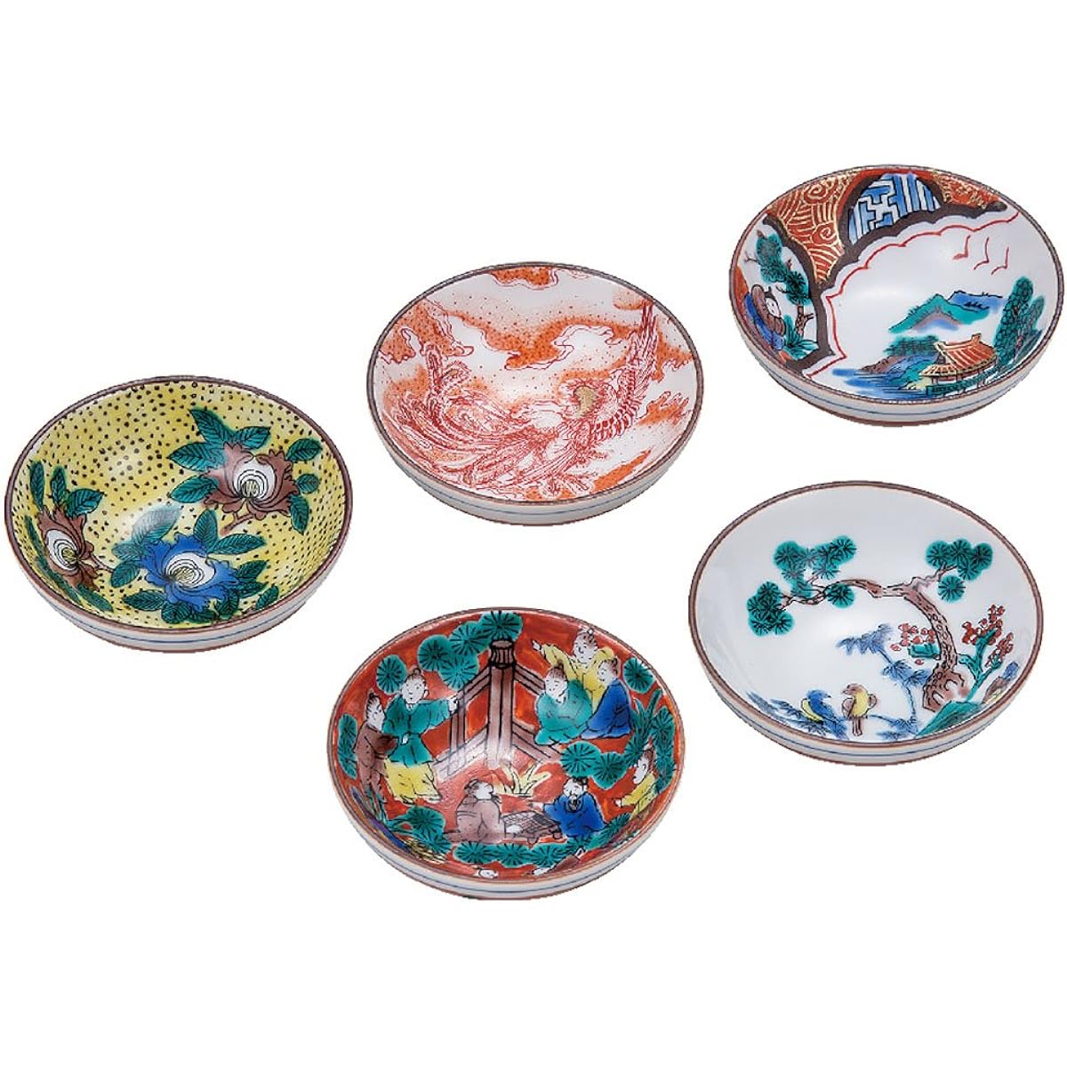 Kutani ware set cup (set of 5), period painting, pottery, luxury Japanese tableware, sake vessels, traditional crafts, brand