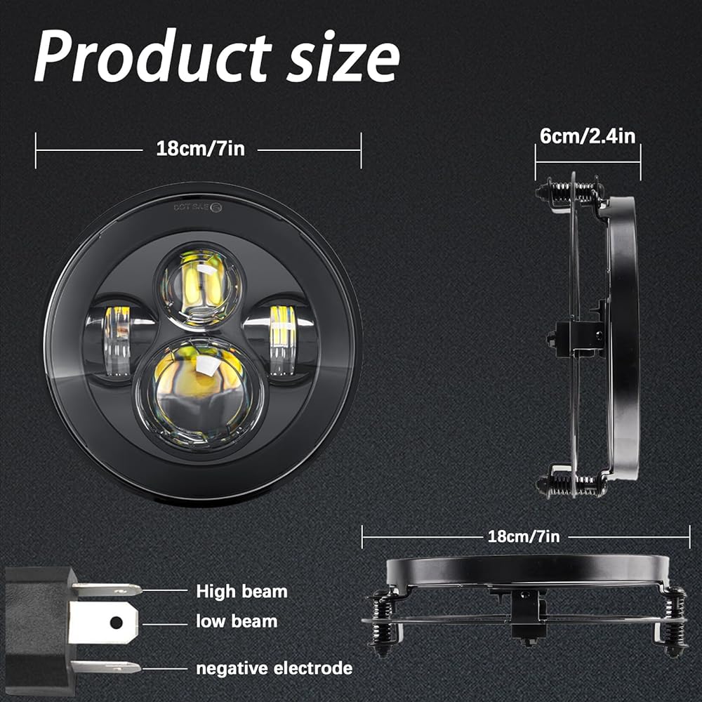 SKTYANTS 7 inch 7 inch LED Headlight Headlight 7 -inch Round Mount Bracket Ring Kit ROAD KING ELECTRA GLIDE STREET GLIDE ULTRA CLASSIC compatible (black)