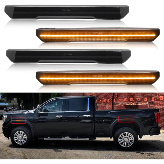 R & F Auto Amber Moke Lens LED Side Marker Light Replacement 4 Sierra 2500HD 3500HD 2020-2024 Pickup Track Amber Front Rear Fender Side Marker Ride seat lamp