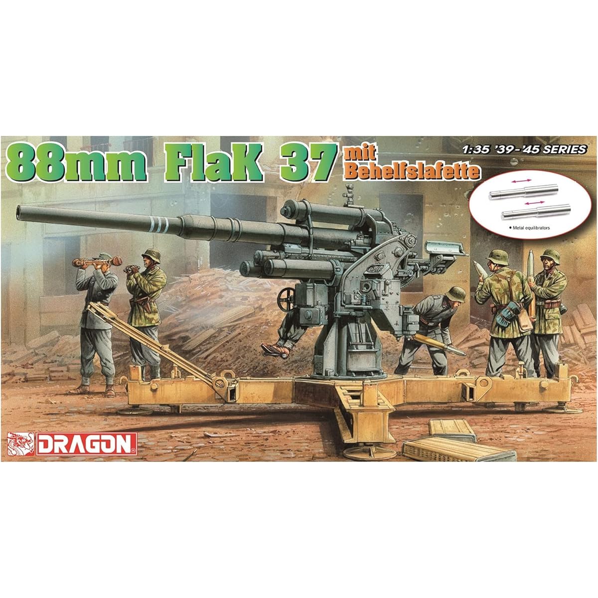 Platts Dragon 1/35 World War II German Army 8.8cm gun Flak37 Simple gun mount type Aluminum gun barrel & artillery figure included Plastic model DR6523F Molding color