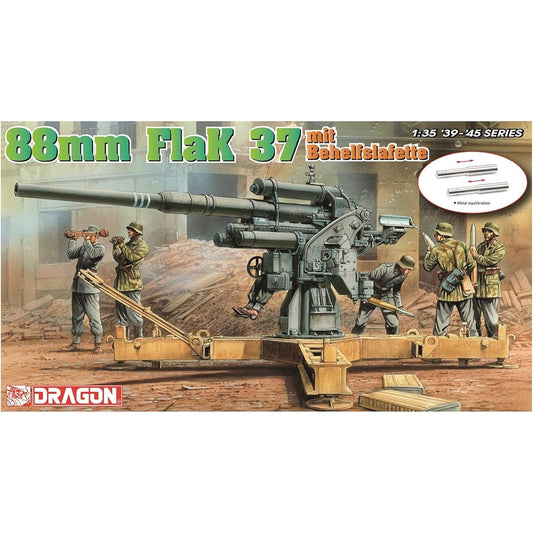 Platts Dragon 1/35 World War II German Army 8.8cm gun Flak37 Simple gun mount type Aluminum gun barrel & artillery figure included Plastic model DR6523F Molding color