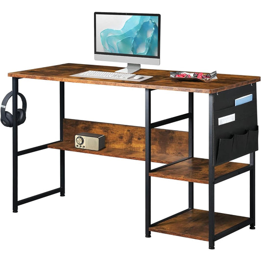 YeTom Book Work Desk PC Desk Computer Desk Desk Work Desk Office Desk Desk with Rack Width 120cm x Depth 50cm Computer Desk Electric Box Desk with Shelf Desk 120cm Vintage