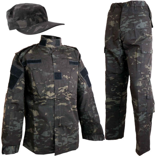 [SHENKEL] Camouflage clothing upper and lower military cap set XL Multicam black bdu-mcb01-XL