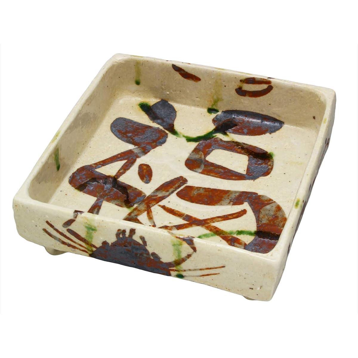 Mino ware "Nakagaki Renji" Four-sided bowl, stew bowl, sweets bowl, diameter approx. 19.5cm, fortune and crab, crab picture, lucky charm pattern, made in Japan 043-0037