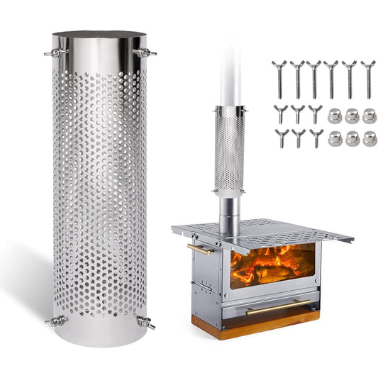 Chosenal Chimney Guard Camping Mesh Tent Protector Heat Resistant Lightweight Thickened 304 Stainless Steel Suitable for Chimney Pipe ɸ50~ɸ100mm Wood Stove Guard (Large (50cm x 12cm))