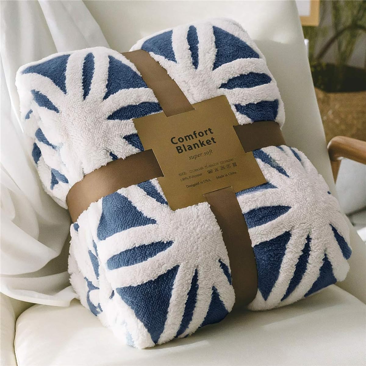 sledar Blanket, Double Blanket, Heat Generating, Pile, Sheep Style, Fluffy, Washable, Antibacterial, Odor Resistant, Dust Mite Resistant, Scandinavian Style, Present, Autumn/Winter (180x210cm, Blue)