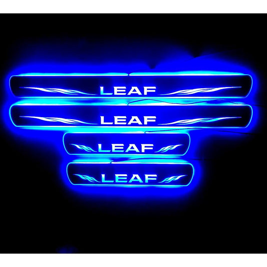 IDHIA Nissan Leaf LEAF LED Kicking Plate Scuff Plate Side Step Garnish Black Mirror (Blue LED)