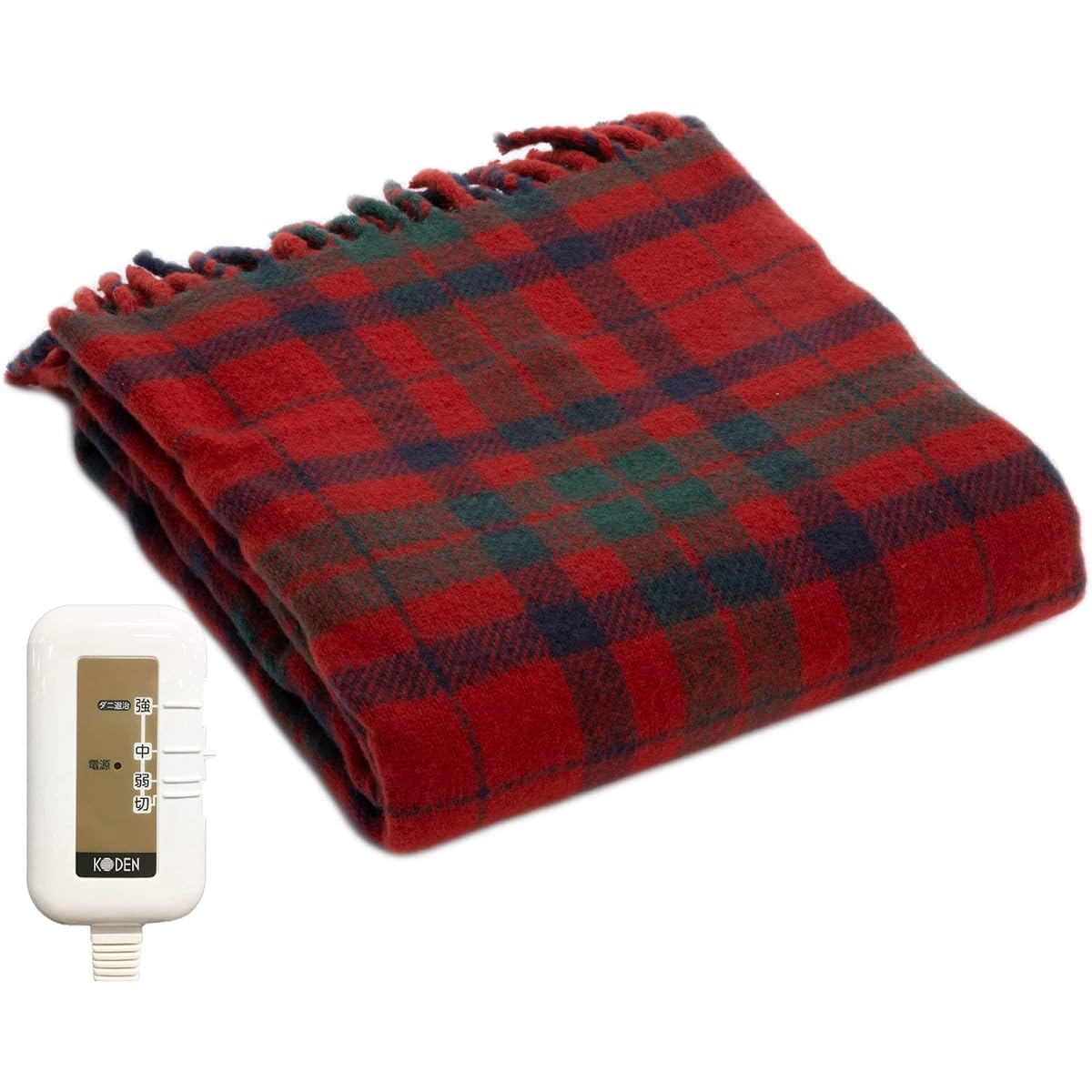 KODEN Electric Blanket, Throw Blanket, 140 x 82 cm, Red, Tartan Check Pattern, Washable, Dust Mite Killer, Slide Temperature Adjustment, CWN141H-RC