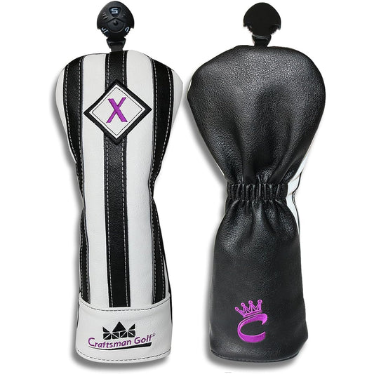 CRAFTSMAN Golf Wood Cover Club Head Cover Set/Single Item for Driver/Fairway Wood/Utility Number Tag Vertical Stripes Black and White Italian Style For Juventus Fans