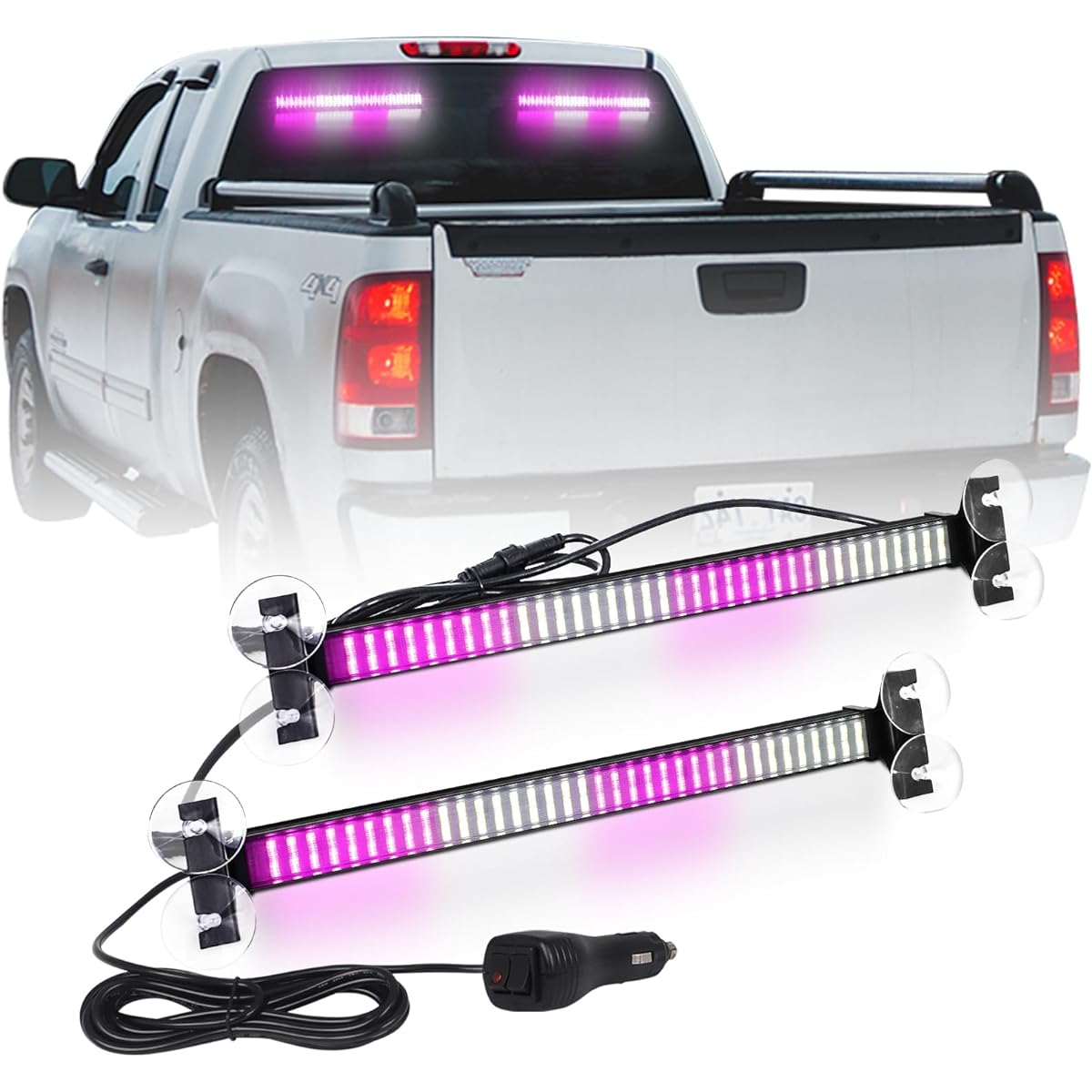 XRIDONSEN 2x17.7 inch Purple White White Emergency Strobe Transportation Advisor Light Bar 144 LED Warning Safety Interior Dash Dash Dash Light Deck Sprit Mount Escort Light Escort Light Car For Truck Car