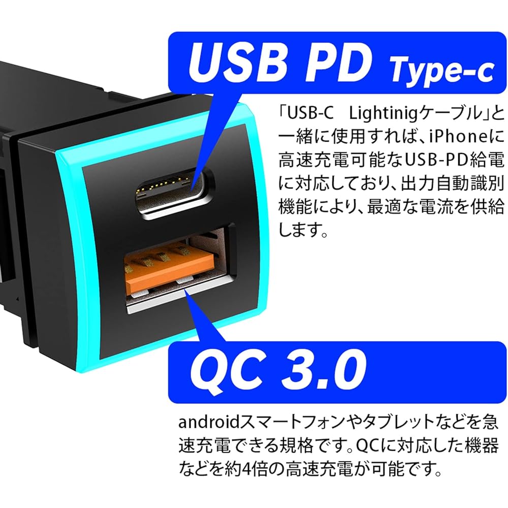 MAXWIN Toyota Car USB Port TOYOTA Harrier 80 Series Yaris Cross Rise RAV4 Prado 150 Series Noah Voxy 90 Series Type-C Quick Charging K-USB01-T3B