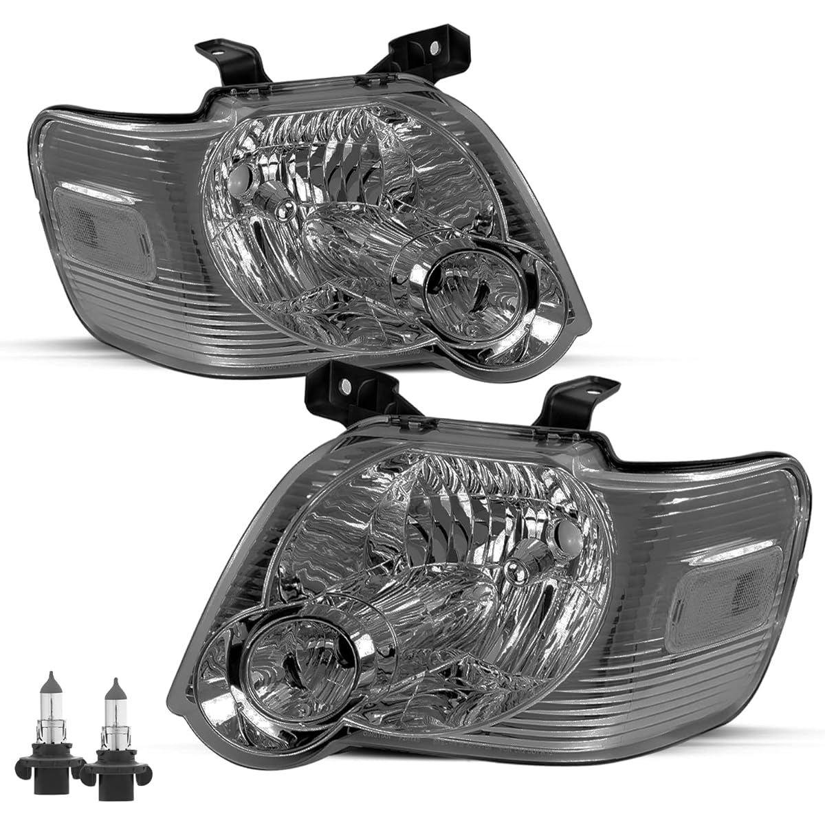 JSBOYAT Headlight Assembly Replacement with Bulb for 2006-2010 Ford Explorer Headlamp Driver & Passenger Side (Clear Reflector with Smoke Lens)